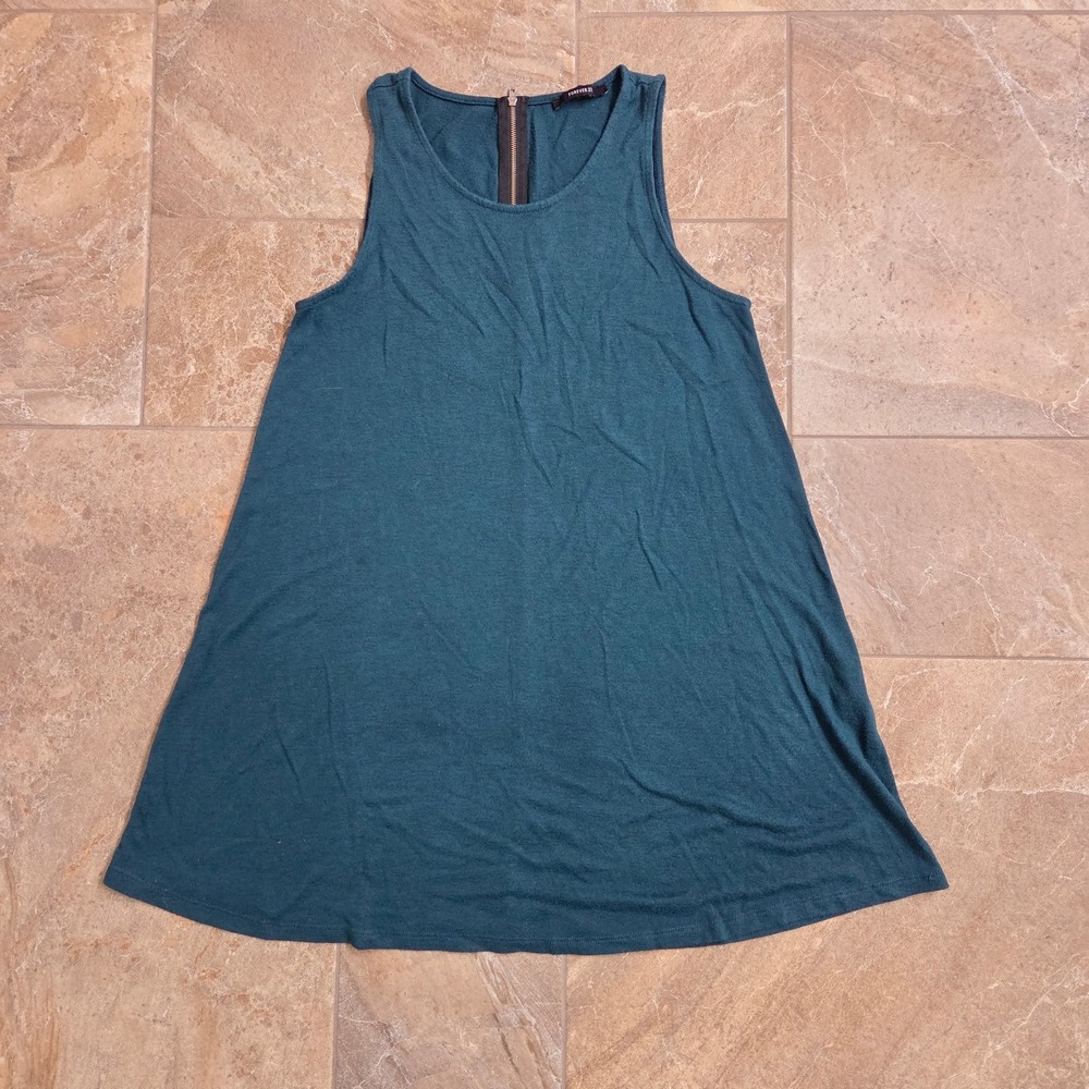 FOREVER 21 Teal Sleeveless Swing Dress Withโ Zipper Detail Women